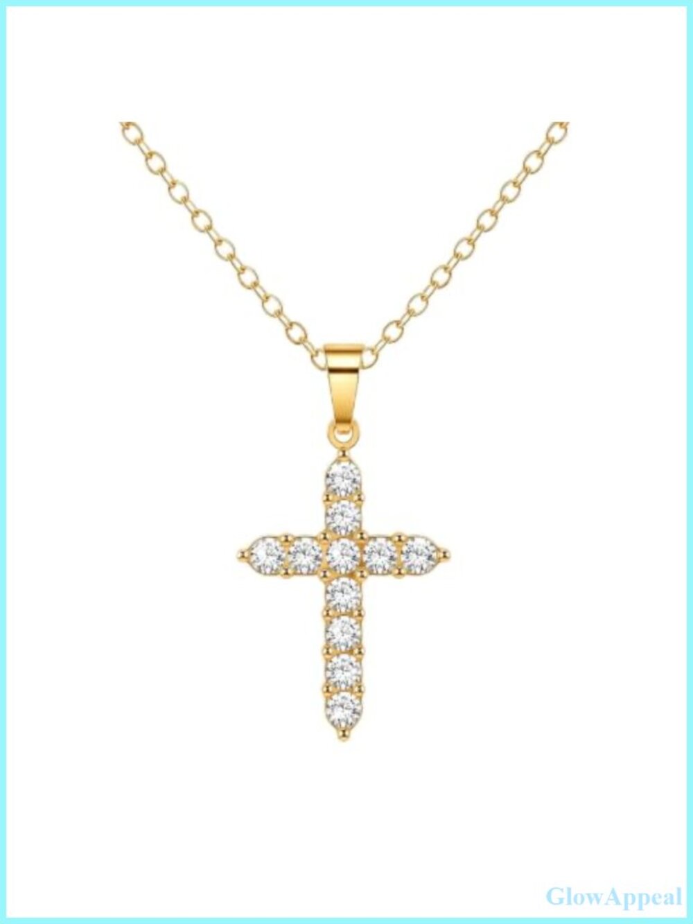 18K Gold Plated Cross Pendant Necklace Cubic Zirconia Hypoallergenic
